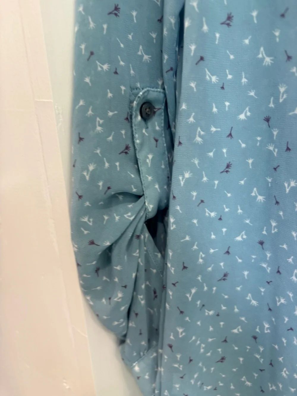 LOFT Dusty Blue Printed V-Neck Button-Front Blouse - Picture 5 of 7
